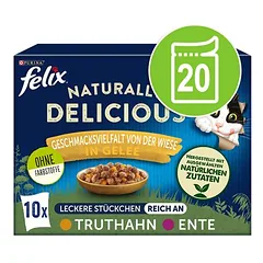 Felix Naturally Delicious drėgnas maistas katėms, ekonominė pakuotė 20 x 80 g