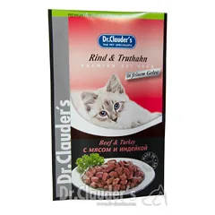 DR. CLAUDER’S drėgnas maistas katėms su jautiena ir kalakutiena drebučiuose  100g