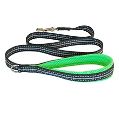 Coralpina Cortina Leash Fluo - juostinis pavadėlis šunims, su minkšta rankena, neoninis, Zielona / 4/6 — 2 nuotrauka