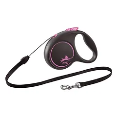FLEXI Black Design rožinis M pavadėlis - 5 m iki 20 kg - virvelė