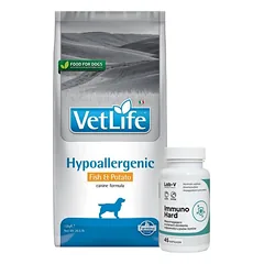 FARMINA Vet Life Hypoallergenic Fish & Potato 12kg + LAB-V Immuno Hard - imuniteto stiprinimas šunims ir katėms 45 kapsulės