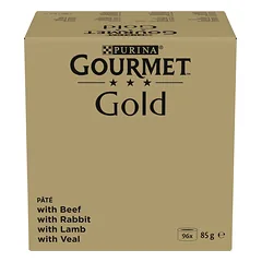 GOURMET Gold Mus 96x85g su jautiena, triušiena, ėriena ir veršiena, drėgnas kačių maistas