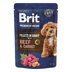 Brit Premium by Nature konservuotas pašaras šunims maiš. Beef&Carrot in Gravy 85g.
