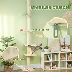 Kačių drąskyklė PawHut 42,5x26,5x275cm., kreminės spalvos — 5 nuotrauka