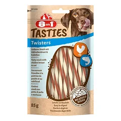 8in1 Tasties Twisters skanėstai šunims su vištiena ir menke, 85 g