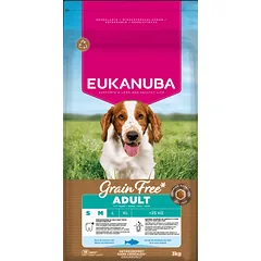 Eukanuba Grain Free Adult S/M begrūdis sausas maistas mažų ir vidutinių veislių šunims su žuvimi, 3 kg