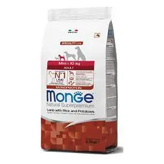 Monge spec. line monoprotein mini adult sausas pašaras mažų veislių suaugusiems šunims su ėriena, ryžiais, bulvėmis 2,5kg parduotuvėje petreon.lt