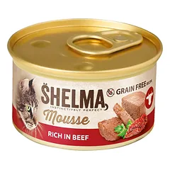 Shelma Cat Mousse su jautiena, pomidorais ir petražolėmis, begrūdis šlapias kačių maistas, 85 g