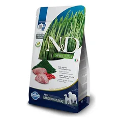 Farmina N&D Dog Grain Free Adult Medium Maxi begrūdis sausas maistas šunims su ėriena ir spirulina, 7 kg