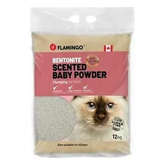 Flamingo Cat litter Bentonite with baby powder Fine grains Clumping 12 kg
