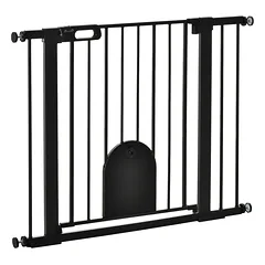 Apsauginiai varteliai gyvūnams su mažomis durelėmis ir automatiniu užsidarymu, juodi, 75–103 × 76 cm