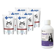 ENZO VET Hepatinis paukštienos paštetas katėms 6x100g + Lab-v Hepasil Dog & Cat preparatas šunų ir kačių kepenų veiklai gerinti 250 ml