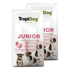 TROPIDOG Premium Junior mažų ir vidutinių veislių šunys su lašiša ir ryžiais 2x8kg