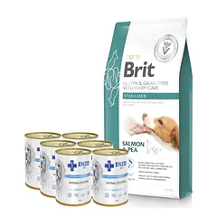 BRIT GF Veterinary Diets Dog Sterilised 12kg + ENZO VET Hipoalerginė dieta su kalakutiena šunims 6x400g