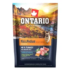 Ontario Mini & Medium Weight Control Turkey & Brown Rice 0.1kg (Mėginys)