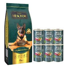 HEKTOR BALANCED Adult 15kg + WILD FARM Superfood Duck 6x400g