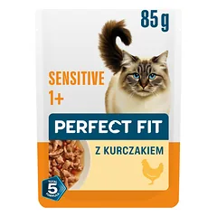 PERFECT FIT Sensitive 1+ su vištiena, 12 x 85 g – šlapias maistas suaugusiems katėms, turinčioms maisto netoleranciją
