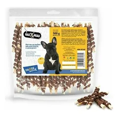 Hau&Miau Pausesnack skanėstai šunims, odos lazdelės su ėrienos pasta 500 g
