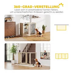 Laisvai stovinčios apsauginės grotelės šunims su durelėmis, 4 plokštės, koridoriui, laiptams, durų angoms, 205x30,5x91,5 cm, ąžuolo spalvos/juodos — 5 nuotrauka