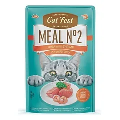 Cat Fest Meal Nr2 Tuna With Shrimps In Tender Jelly konservuotas drėgnas papildomas pašaras suaugusioms katėms, su tunu ir krevetėmis, 50 g