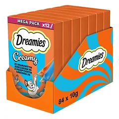 DREAMIES Creamy MEGA PACK papildomas maistas su vištiena ir lašiša 7 x 12 x 10 g