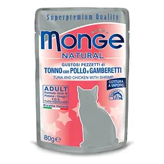 Monge Natural Tuna In Jelly With Chicken And Shrimp drėgnas maistas suaugusioms katėms, 80 g