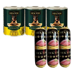 Hektor 3x1240g Naminiai paukščiai + Premium Hektor šunų ėdalo batonėlis su paukštiena 3x900g