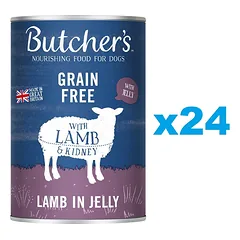BUTCHER'S Original Recipe in Jelly, ėdalas šunims, gabaliukai su ėriena želė 24 x 400g