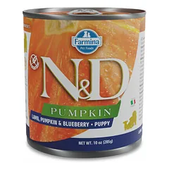 Farmina N&D Dog Pumpkin All Breeds Puppy su ėriena, moliūgu ir mėlynėmis, drėgnas maistas šunims 285 g