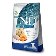 Farmina N&D Pumpkin Dog Grain Free Puppy Menkė, Moliūgas, Kantalūpa bekarbonatinis sausas maistas mažų veislių šuniukams ir nėščioms ar maitinančioms kalėms, 2.5 kg