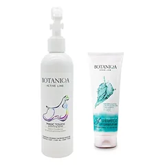 BOTANIQA Soothing & Shiny Coat Shampoo blizgesio suteikiantis šampūnas 250ml + BOTANIQA Magic Touch Grooming Spray 250 ml