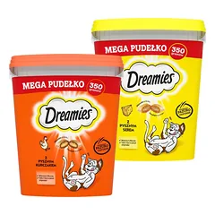 DREAMIES Mega Box 2x350g - papildomas ėdalas suaugusioms katėms, su gardžia vištiena / su gardžiu sūriu