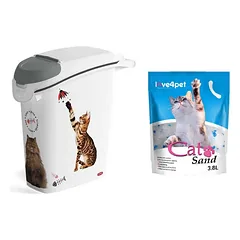 CURVER PetLife Konteineris kraikui ar ėdalui laikyti 10 kg/27 l 23,2x49,7x50,3 + Silikoninis kačių kraikas Smėlis 3,8 l