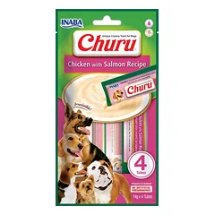 Inaba Churu Dog Chicken Salmon Lickable Purée gardumėlis su vištiena ir lašiša, 4×14 g