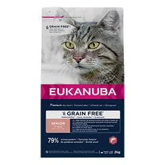 Eukanuba Grain Free Senior maistas katėms su lašiša, 2 kg