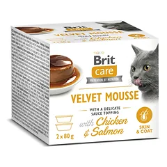 BRIT Care Cat Velvet Mousse Chicken and Salmon 2x80 g vištienos ir lašišos tyrė, drėgnas kačių maistas