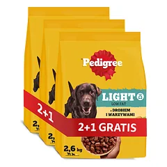 PEDIGREE Adult Light su paukštiena ir daržovėmis 3 x 2,6 kg mažai kalorijų turinčio sauso šunų ėdalo 2+1 NEMOKAMAI