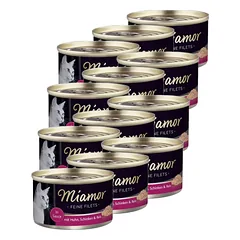Miamor Feine Filets in jelly - drėgnas kačių ėdalas vištiena su kumpiu ir ryžiais 12x100g skardinė