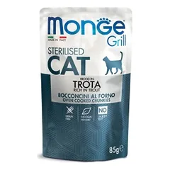 Monge Grill Sterilised konservuotas pašaras sterilizuotoms katėms su upėtakiu 85g