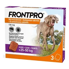 Frontpro 136 mg Kramtomosios tabletės nuo erkių ir blusų šunims >25-50 kg N1