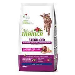 Natural Trainer Sterilised Adult Dry-Cured Ham&Pea sausas maistas suaugusioms sterilizuotoms katėms su vytintu kumpiu ir žirneliais, 1.5 kg