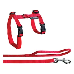 Flamingo Ela Big Cat nailoninis pakinktas su pavadėliu katėms, raudonas, reguliuojamas 35-56 cm, pavadėlis 120 cm/12 mm