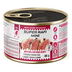 SUPER RAFI Mini su veršiena ir žąsų širdelėmis 185g drėgnas maistas mažų veislių šunims