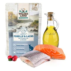 WILDES LAND Trout and salmon konservai katėms su upėtakiu ir lašiša, 90 g nuotrauka