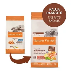 Nature’s Variety No Grain Adult Mini su lašiša – sausas maistas mažų veislių šunims, 7 kg
