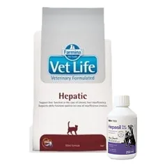 FARMINA Vet Life Cat Hepatic 2kg + Lab-v Hepasil Dog & Cat preparatas šunų ir kačių kepenų veiklai gerinti 250 ml