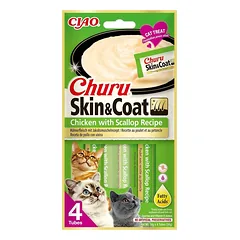 Inaba Churu Cat Skin & Coat vištienos ir šukutės tyrė katėms, 4×14 g