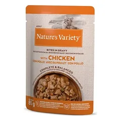 Nature’s Variety Cat Bites In Gravy With Chicken konservai suaugusiems katiniams su vištiena, 0.085 kg