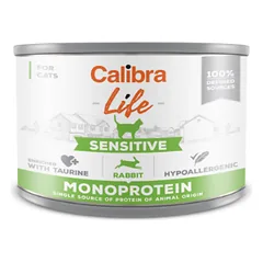 CALIBRA Cat Life can Sensitive Rabbit begrūdžiai vieno baltymo konservai suaugusioms katėms su triušiena, 200 g