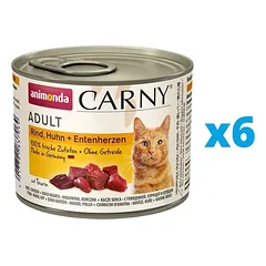 ANIMONDA Carny Adult rinkinys su jautiena, vištiena ir vištos širdelėmis 6 x 200 g